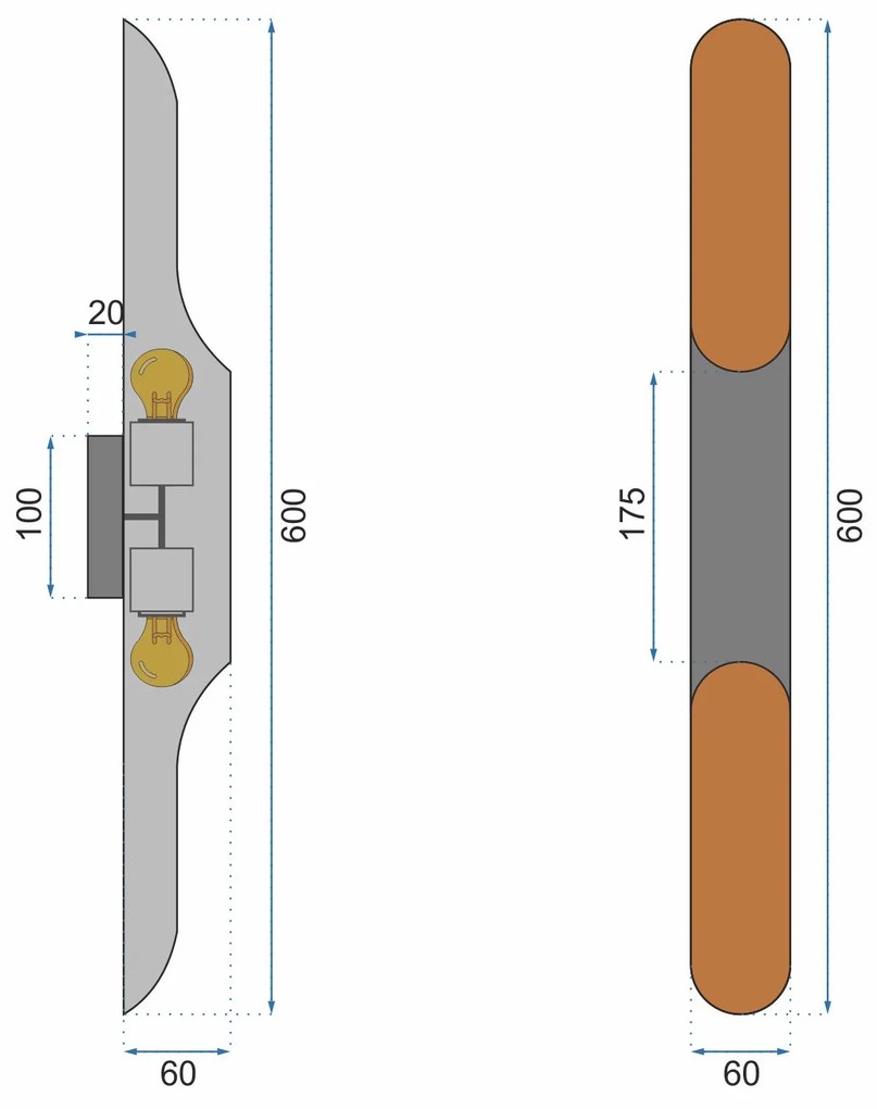 Toolight - Nástenná lampa Tube 60cm 1xE27 APP299-1W, čierna-zlatá, OSW-00856