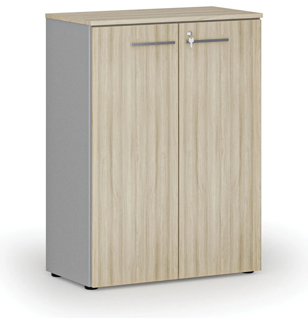 Kancelárska skriňa s dverami PRIMO GRAY, 800 x 420 x 1087 mm, sivá/dub prírodný