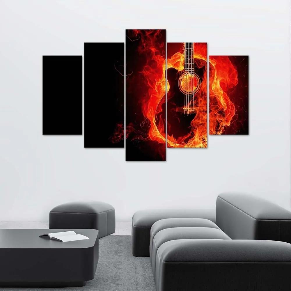 Obraz na plátně pětidílný Kytarová hudba Fire - 200x100 cm