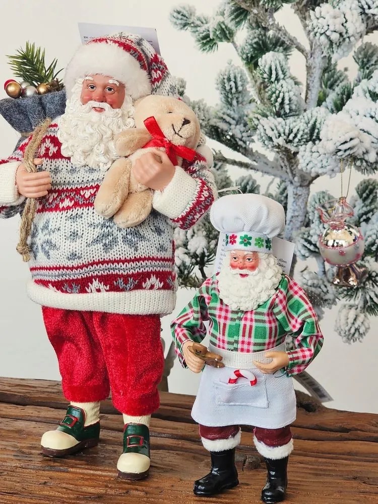 Červená vianočná figúrka Santa Claus s medvedíkom - 13*10*28 cm