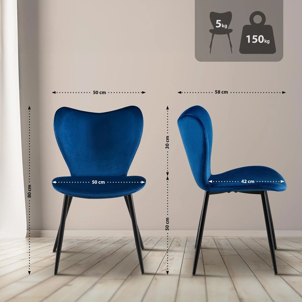 Jedálenská stolička Maika zamat - tmavomodrá