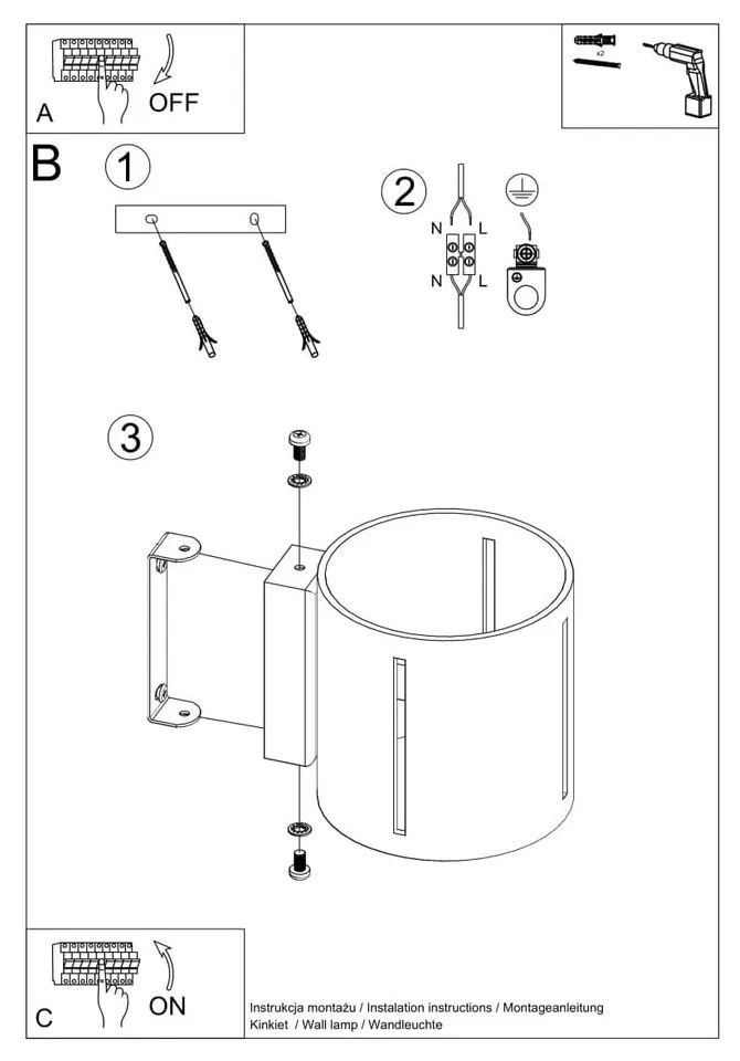 Čierne nástenné svietidlo Vulco – Nice Lamps