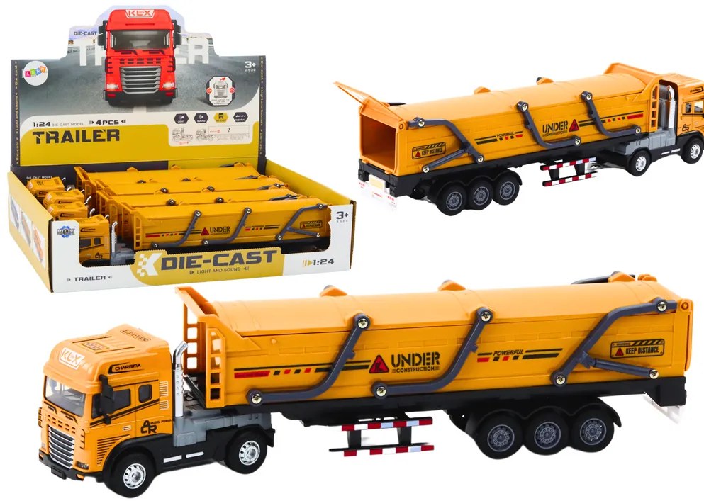 LEAN TOYS Nákladné auto s prívesom TIR Transport 1:24, zvuky, svetlá – žlté