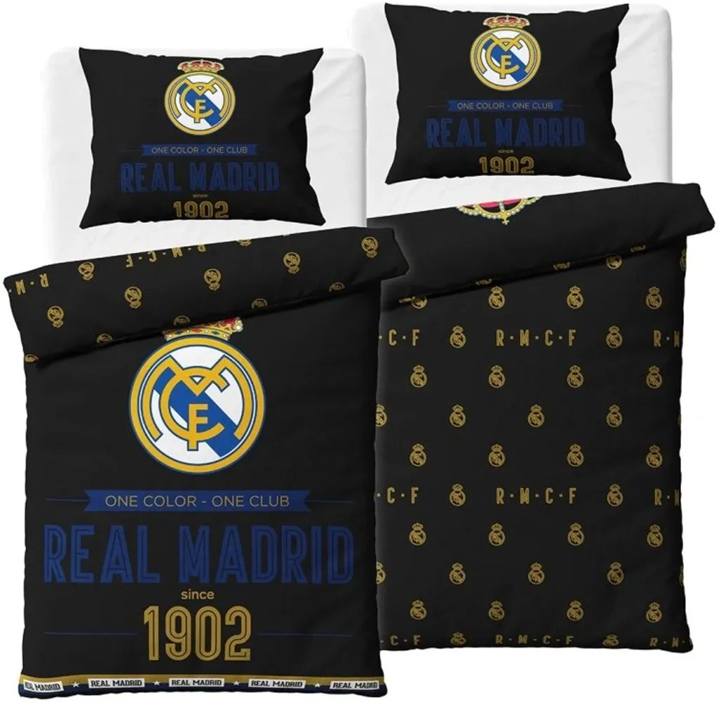 Bavlnené posteľné obliečky FC Real Madrid - motív Royal Black - 100% bavlna Renforcé - 70x90 cm +140x200 cm