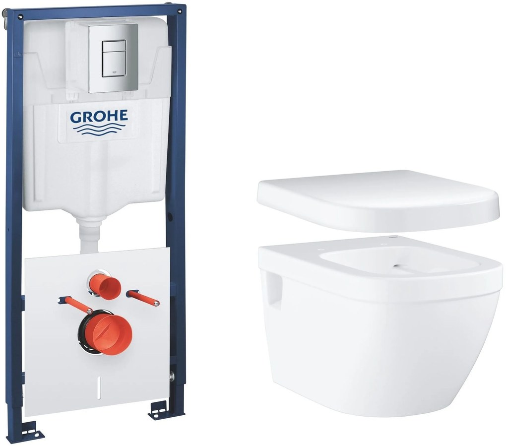 Set podomietkový montážny rám s tlačidlom a tesnením Grohe Solido 39930000, WC misa Grohe Euro Ceramic 39538000, 39331001