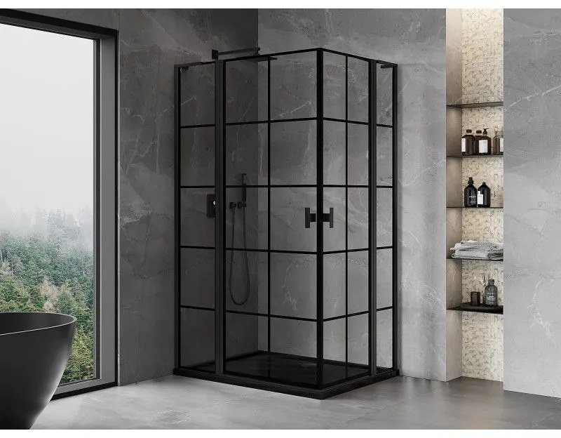 Mexen, Mexen Mist L Duo výklopný sprchový kút 120 x 100 cm, čierna mriežka - 8A4L-120L-100P-70-77