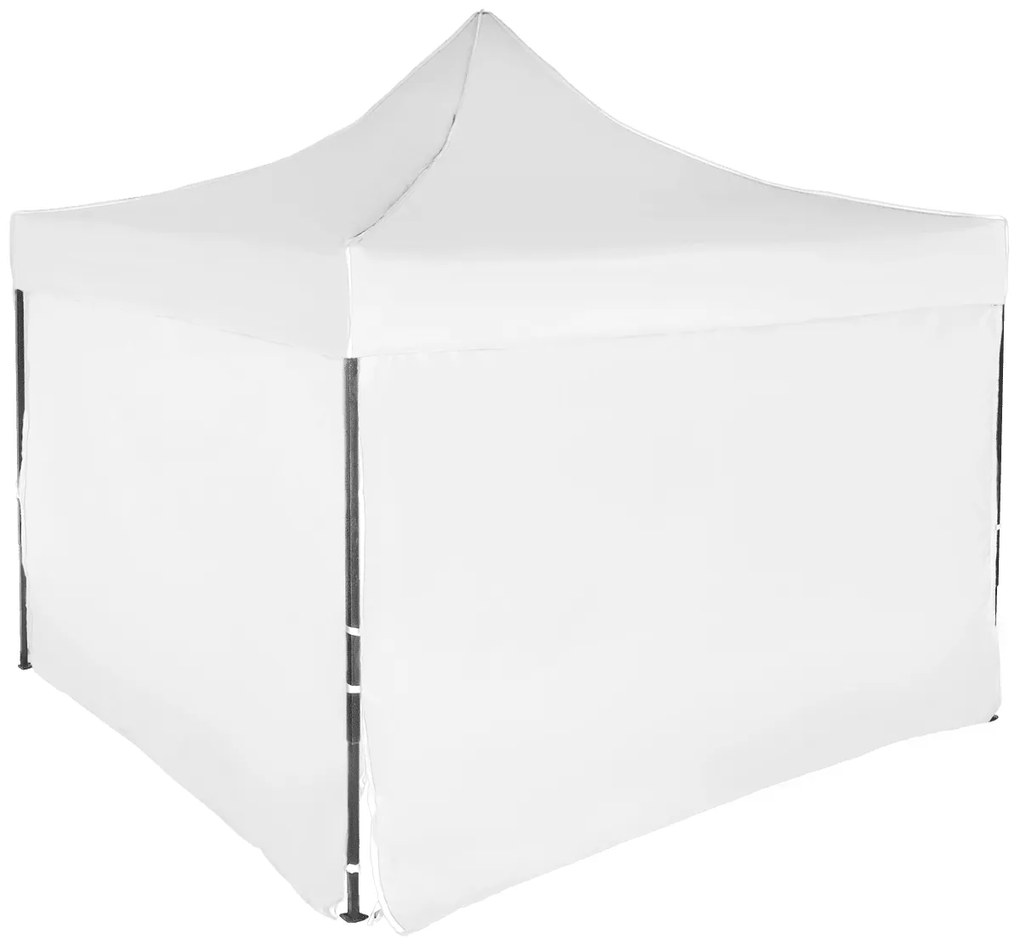 Rýchlorozkladací nožnicový stan 3x3m – oceľový, Biela, 4 bočné plachty