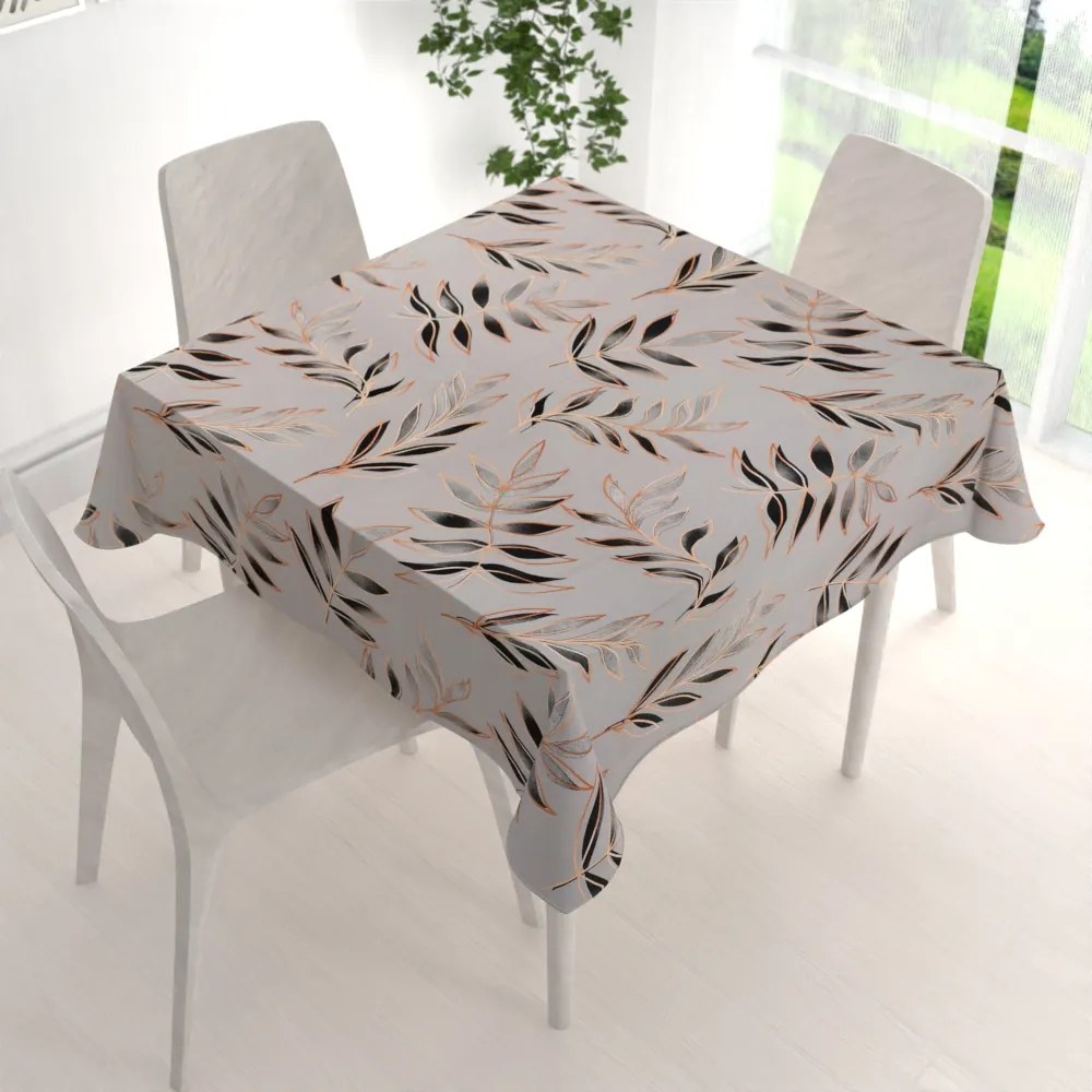 Biante Bavlnený štvorcový obrus Sandra SA-437 Popínavé listy na sivom 100x100 cm