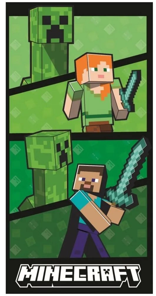 Bavlnená plážová osuška Minecraft – motív Creeper Fight × Alex a Steve - 100% bavlna - 70 x 140 cm