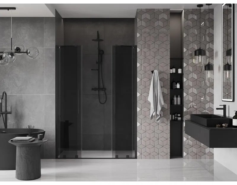 Mexen Velar Duo, posuvné sprchové dvere do otvoru 160 cm, 8mm šedé sklo, čierna matná, 871-160-000-42-70