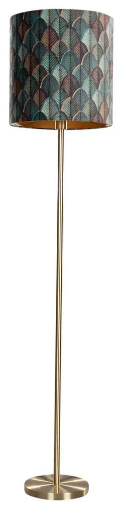Stojacia lampa mosadz s velúrovým tienidlom s dizajnom listov a zlatým vnútorným povrchom - Simplo