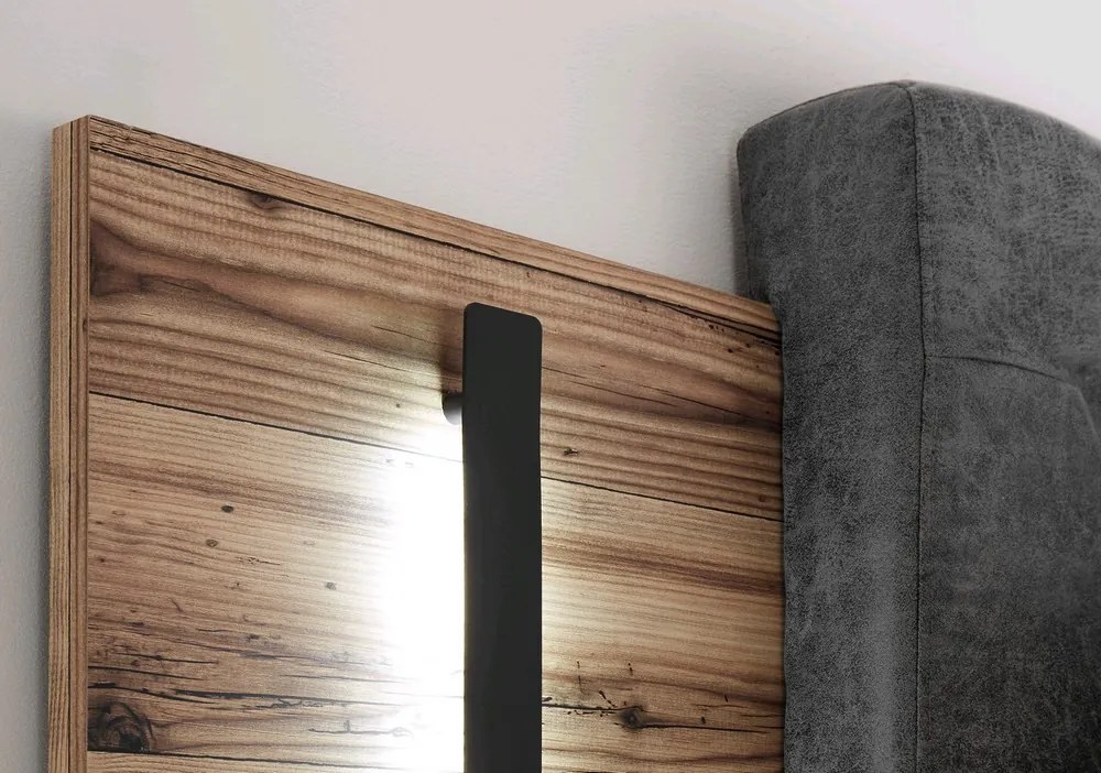 Posteľ s nočnými stolíkmi Sarnia 180x200 cm, zrubová doska/tmavý betón