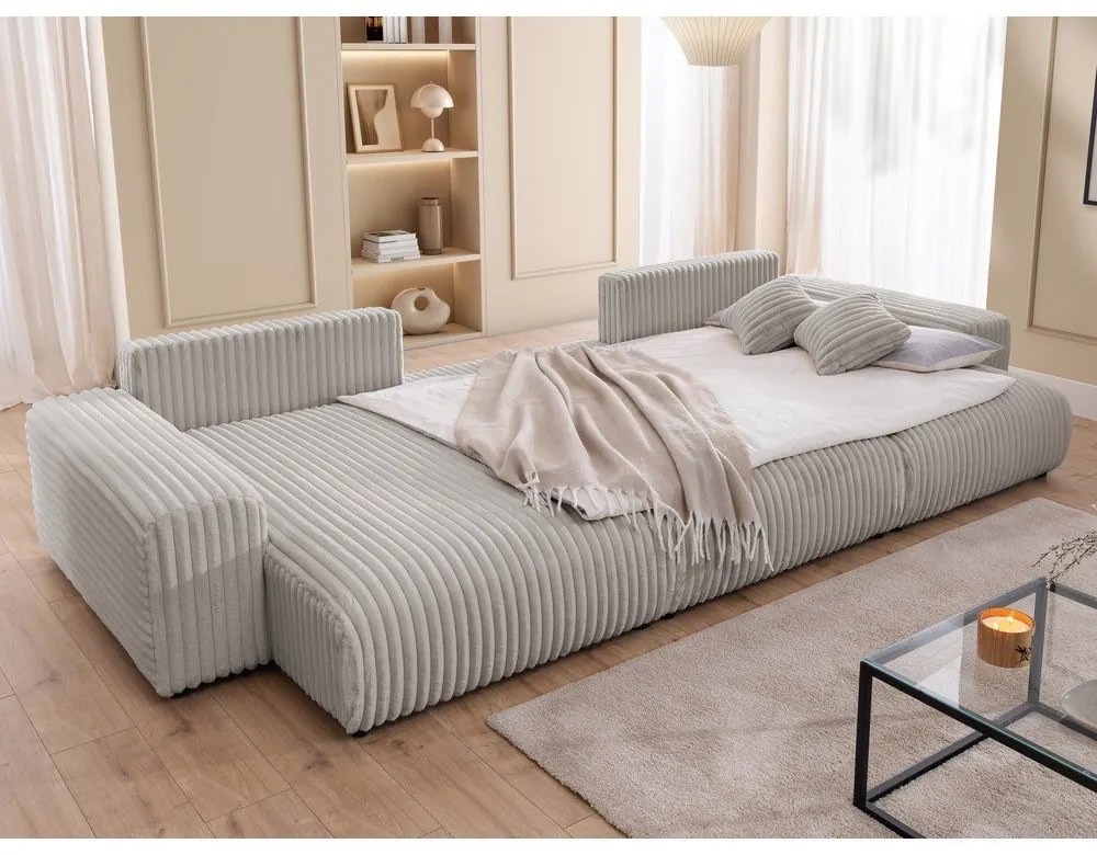 Svetlosivá menčestrová rozkladacia/s úložným priestorom rohová pohovka (do tvaru "U") Sarina – Ropez