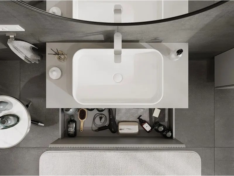 Mexen Rivel, kúpeľňová skrinka 100 cm s hornou časťou, 1 zásuvka, drážkovaná, sivá matná, 91A20-10047-1-BFC62