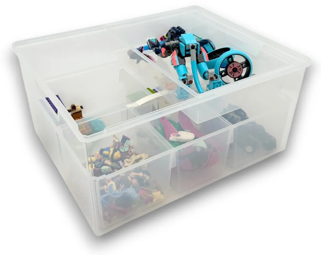Organizér, úložný box 3v1, multifunkčný LINEA s vekom, transparentný 28 x 35 x 18 cm