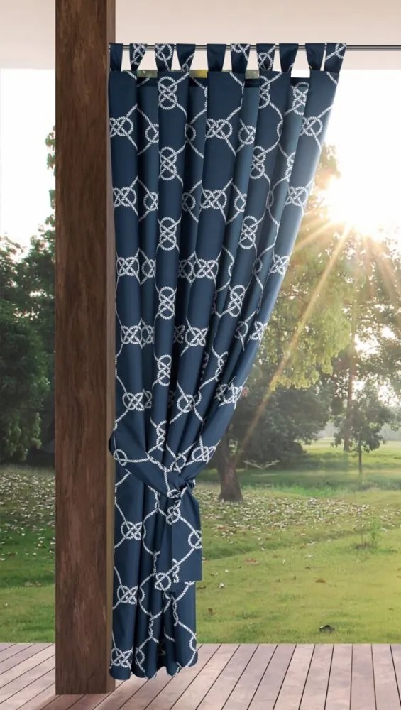 Tmavomodrý vodeodolný záves do altánku s dekoratívnym vzorom Šírka: 155 cm | Dĺžka: 220 cm