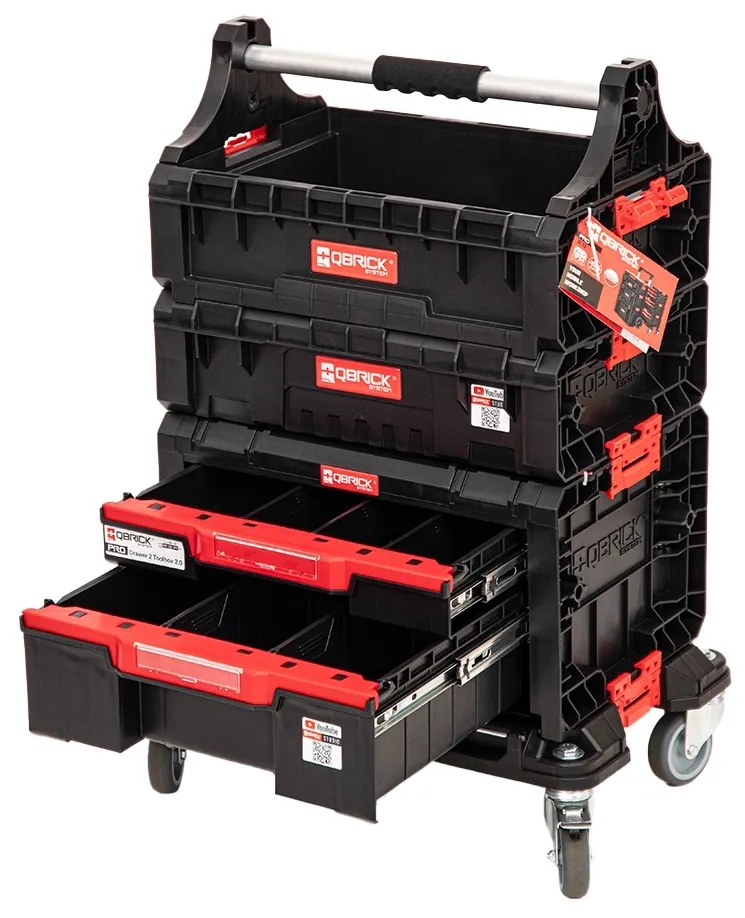 Modulárny dielenský set s podsedékom Qbrick System PRO so zásuvkami a priehradkou
