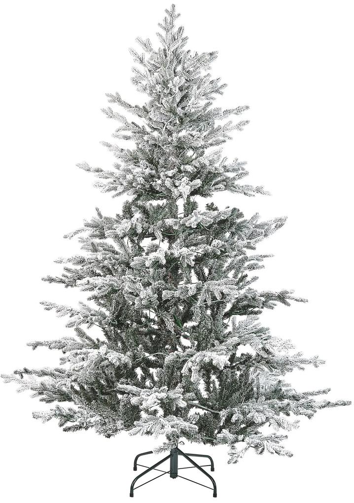 Zasnežený vianočný stromček so svetielkami 180 cm biely BRISCO Beliani