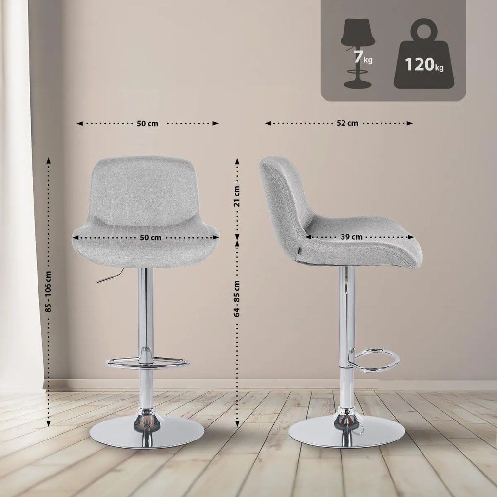 Barová stolička Solon - látka, chróm rám - svetlo šedá