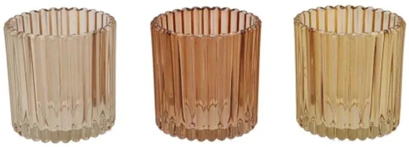 3ks pieskový mix sklenený svietnik Romano - Ø 9*9 cm