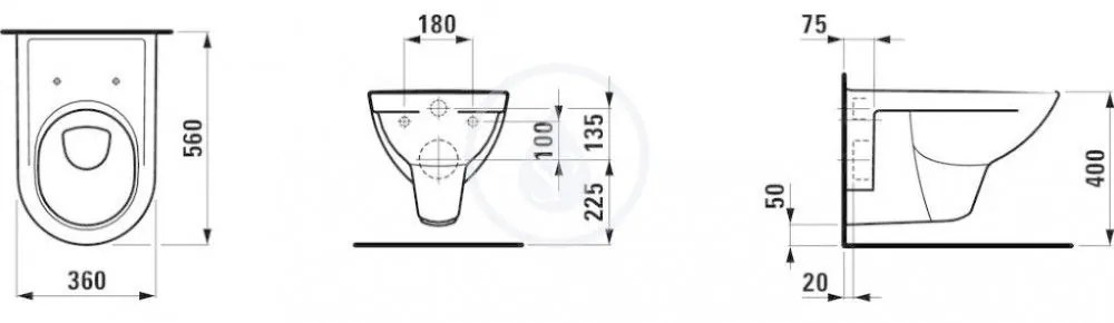 LAUFEN Pro Závesné WC, 560x360 mm, s LCC, biela H8209504000001