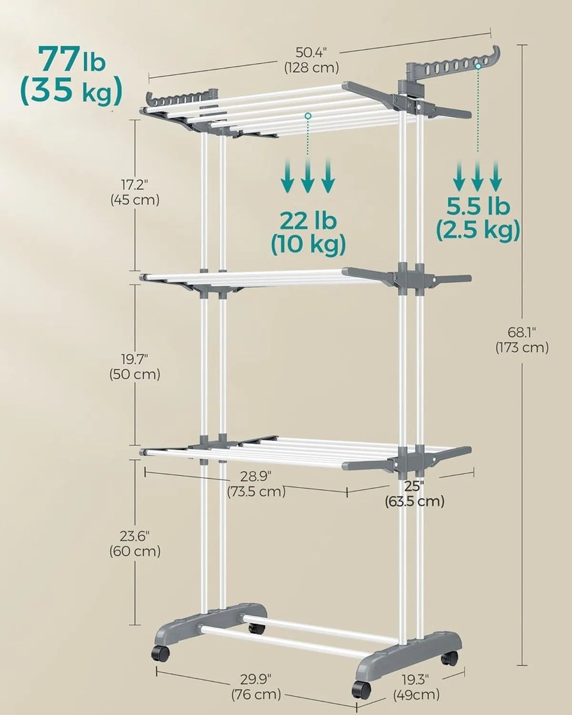 Sušiak na bielizeň Nehy 173 cm sivý/biely