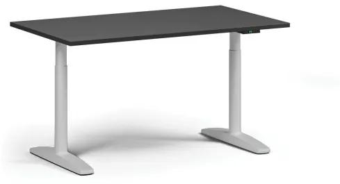 Výškovo nastaviteľný stôl OBOL, elektrický, 675-1325 mm, doska 1400x800 mm, biela zaoblená podnož, grafit