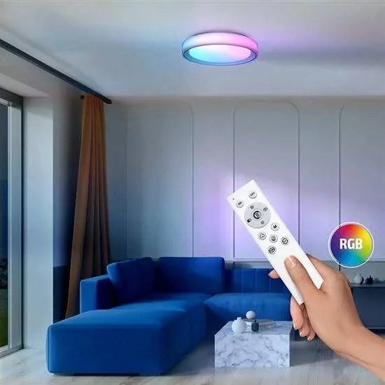 Solight LED osvetlenie s diaľkovým ovládačom Floco, 30W + 6W RGB, 2100lm, 40cm, zmena chromatickosti, stmievateľná