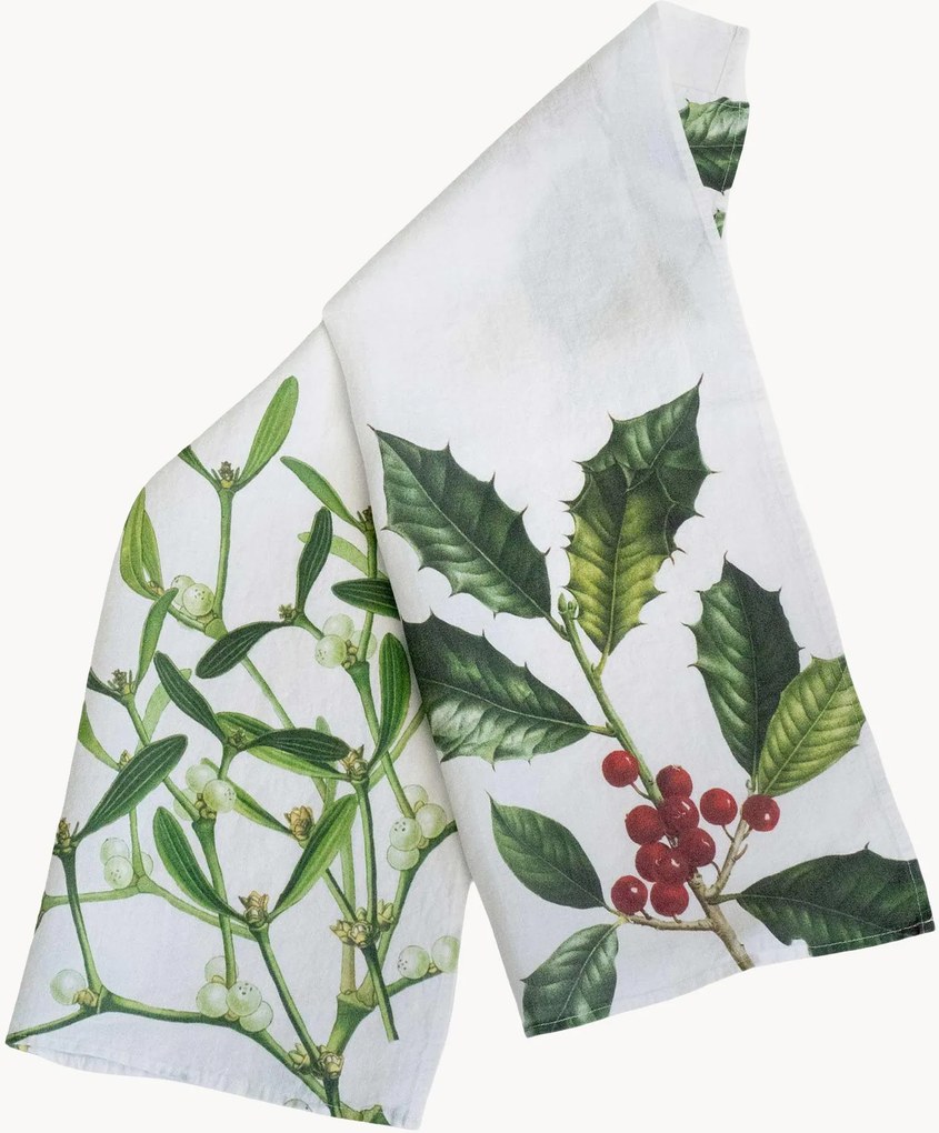 Ľanové kuchynské utierky Holly & Mistletoe, 2 ks