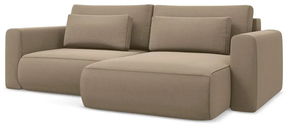 Svetlohnedá zamatová rozkladacia/s úložným priestorom rohová pohovka (pravý roh/s leňoškou) Kapua – Makamii