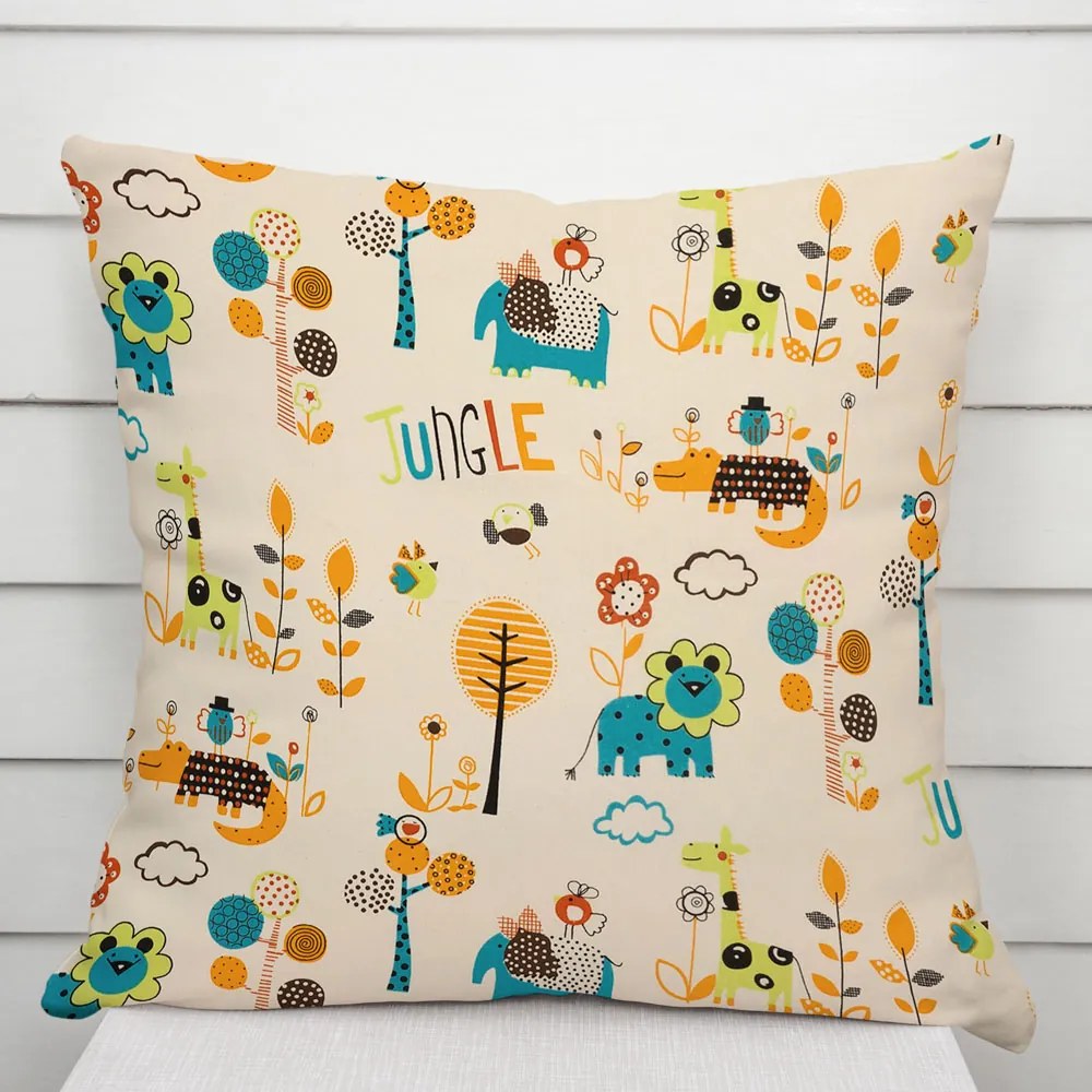 Biante Detská bavlnená obliečka na vankúš Sandra SA-008 Tyrkysové a oranžové zvieratká z džungle 50 x 50 cm