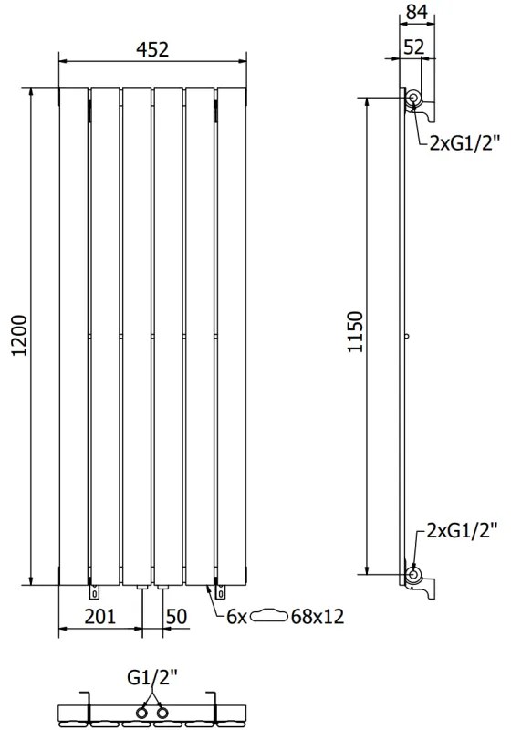 Mexen Boston, vykurovacie teleso 1200 x 452 mm, 611 W, biela, W213-1200-452-00-20