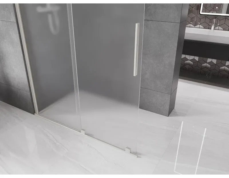 Mexen Velar, sprchová zástena s posuvnými dverami Walk-in 150 x 200 cm, 8mm sklo námraza, brúsená oceľ, 871-150-000-33-97
