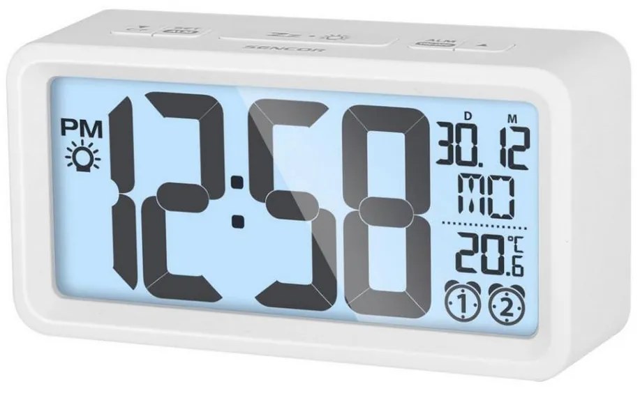 Sencor - Budík s LCD displejom a teplomerom 2xAAA biela