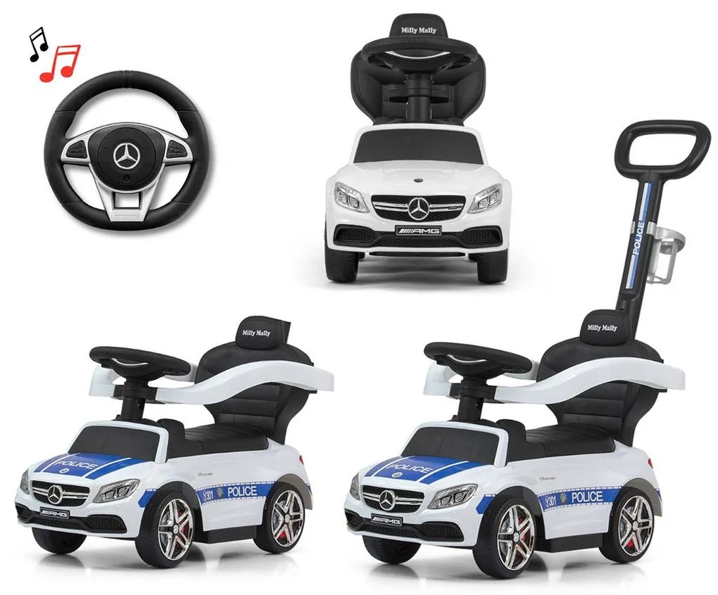 Detské odrážadlo s vodiacou tyčou Mercedes Benz AMG C63 Coupe Milly Mally Police