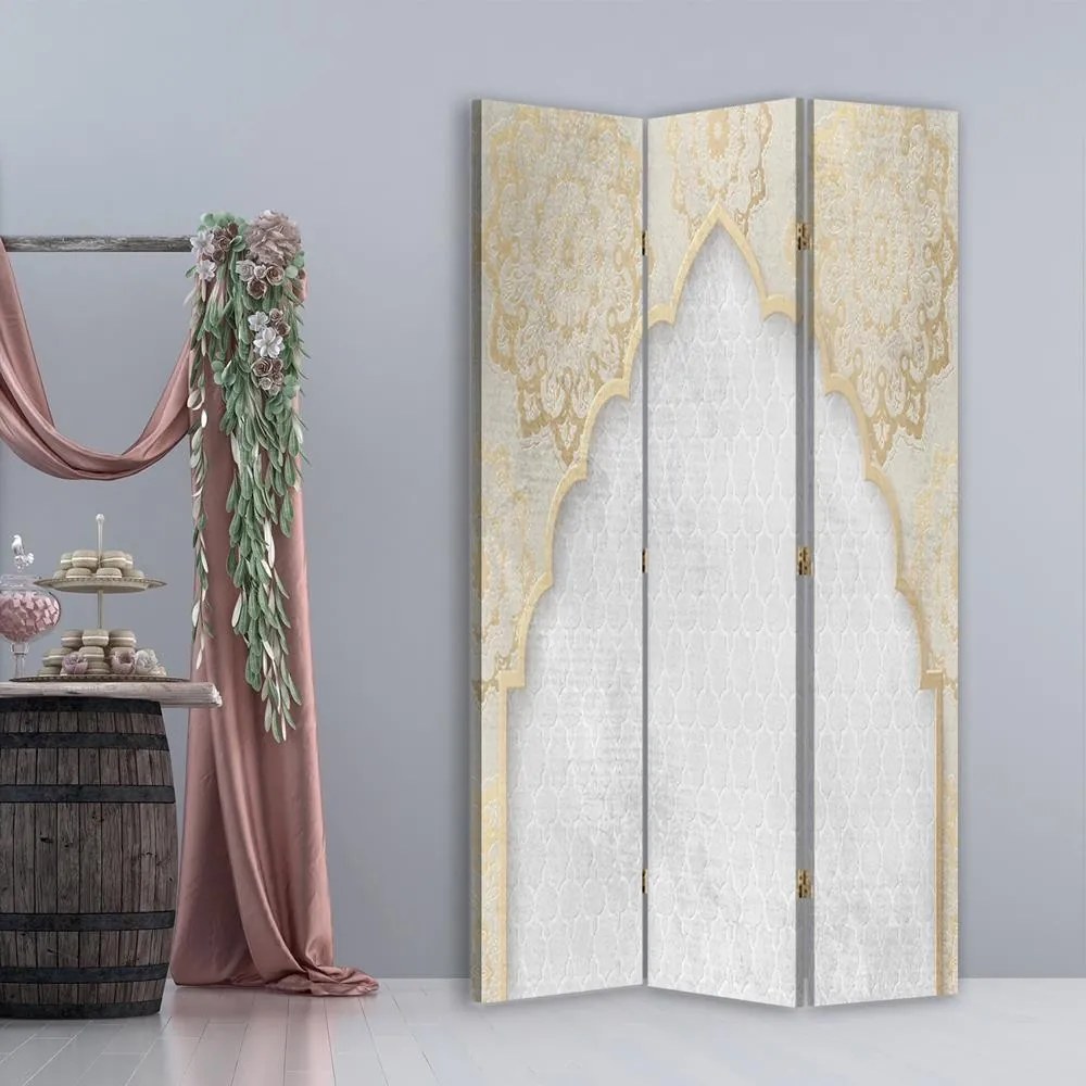 Gario Paraván Orientálny vzor v zlatej farbe Rozmery: 145 x 170 cm, Prevedenie: Otočný paraván 360°