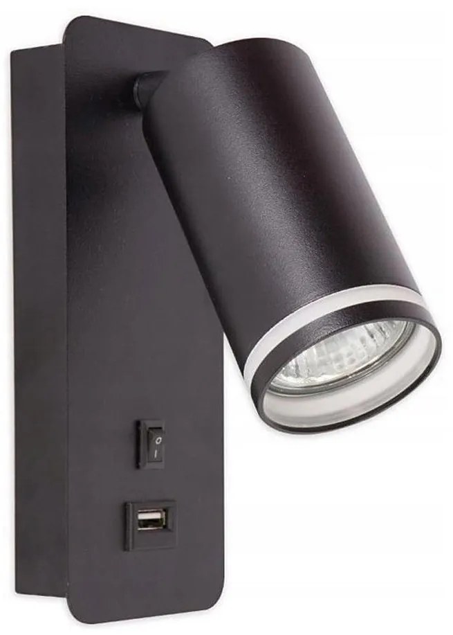 Illumaxx Nástenné bodové svietidlo s USB nabíjačkou 1xGU10/35W/230V čierna OS1295