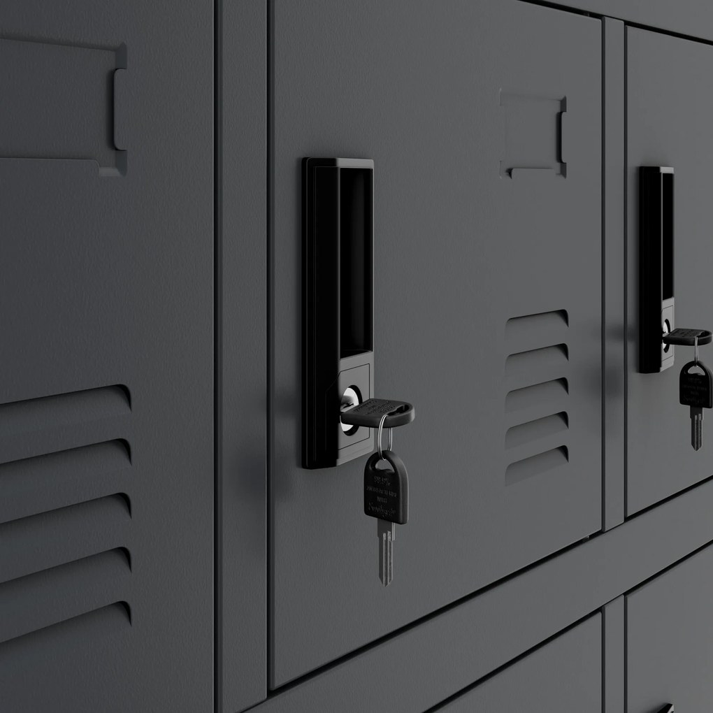 Sociálna skrinka s priehradkami KAROL, 900 x 1850 x 400 mm, antracitová