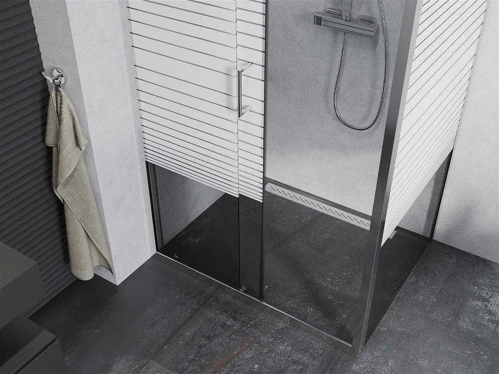 Mexen APIA, sprchový kút s posuvnými dverami 110 (dvere) x 90 (stena) cm, 5mm číre-pásy sklo, chrómový profil, 840-110-090-01-20