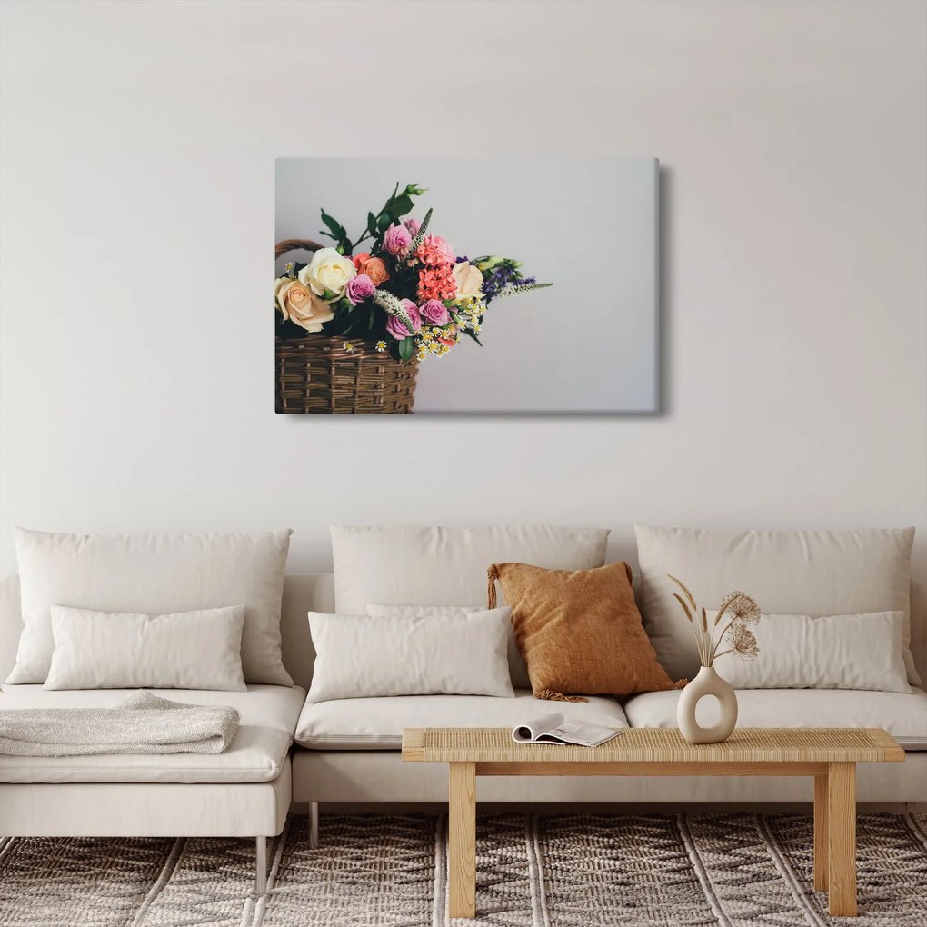 Obraz košíka s kvetinami (90x60 cm)