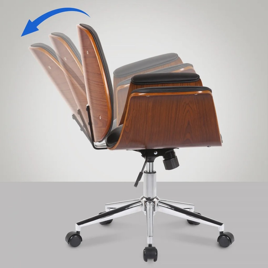 Design-Shop Kancelárska stolička Kemberg - koženka, drevo orech - Čierna