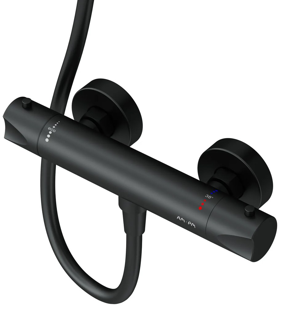 Ručná sprchová súprava AM.PM Hit F428TA46 s termostatickou sprchovou batériou, čierna