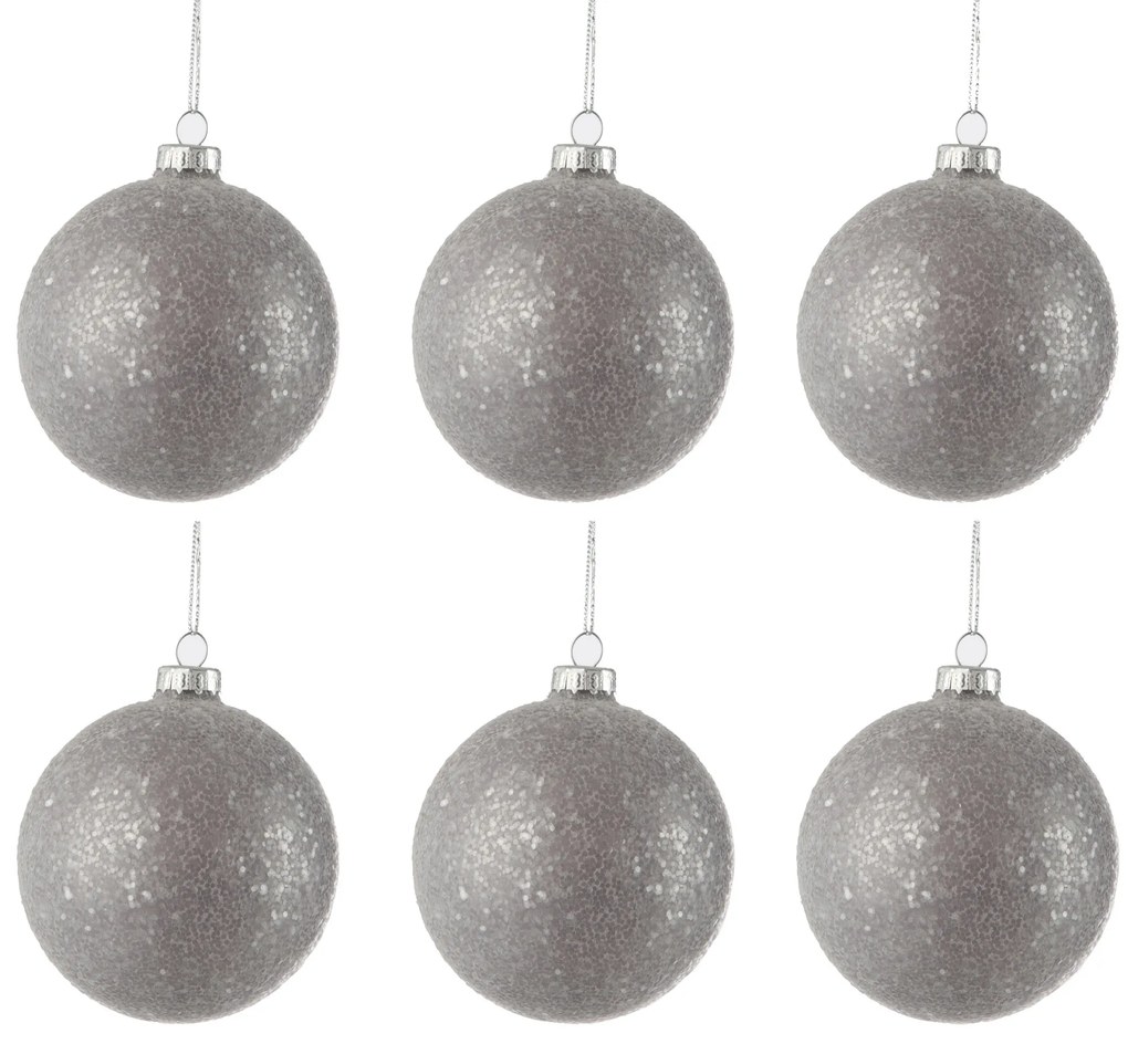 Sada šedých vianočných gulí s flitrami (6 ks) - 8 * 8 * 8 cm