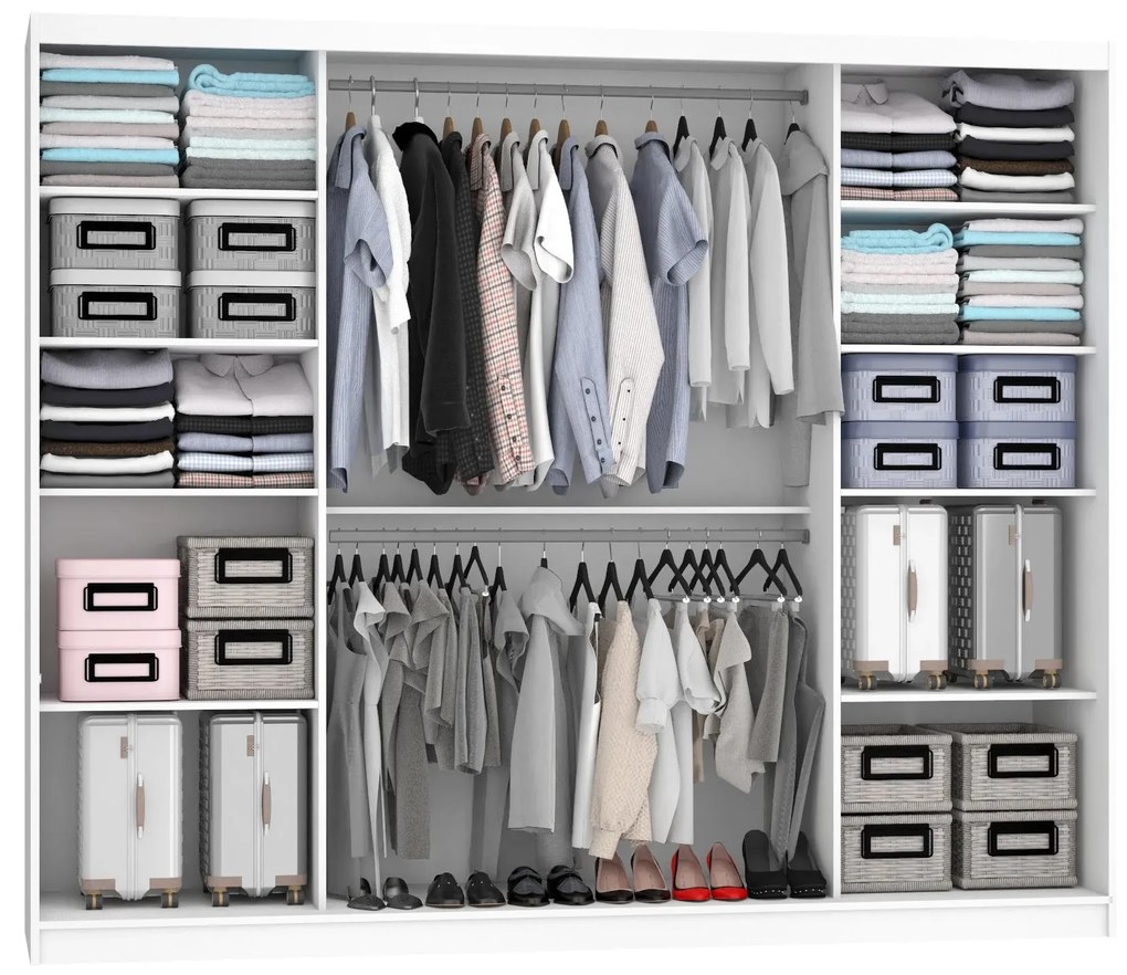 Šatníková skriňa 232 cm Belini biely mat / čierny mat s posuvnými dverami a zrkadlom MBP SZP4/2/1W/2B1L/0/AL