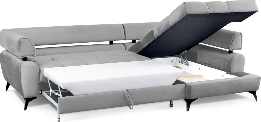 Rohová sedacia súprava Paris, svetlo šedá látka, pravý roh