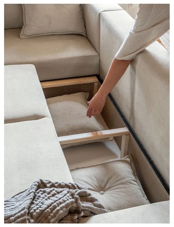 Béžová menčestrová rozkladacia rohová pohovka (variabilná) Lazy Lukka – Miuform