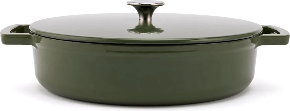 Elmich Smaltovaný liatinový nízky hrniec Ember 28 cm olivovozelený