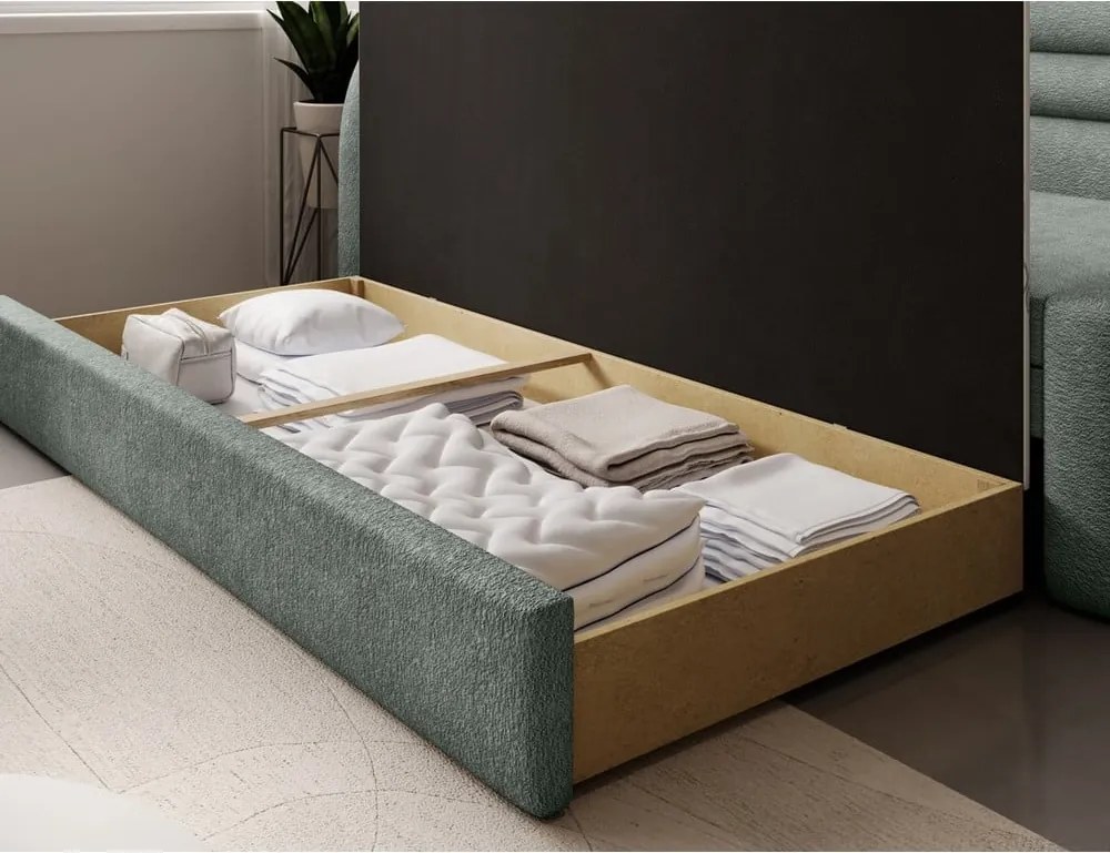 Zelená ženilková rozkladacia/s úložným priestorom pohovka ľavý roh 223 cm Fabillo – ELTAP