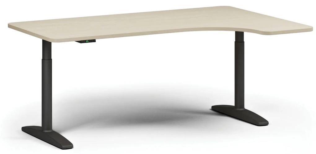 Výškovo nastaviteľný stôl OBOL, elektrický, 675-1325 mm, ľavý/pravý, doska 1800x1200 mm, čierna zaoblená podnož, dub prírodný
