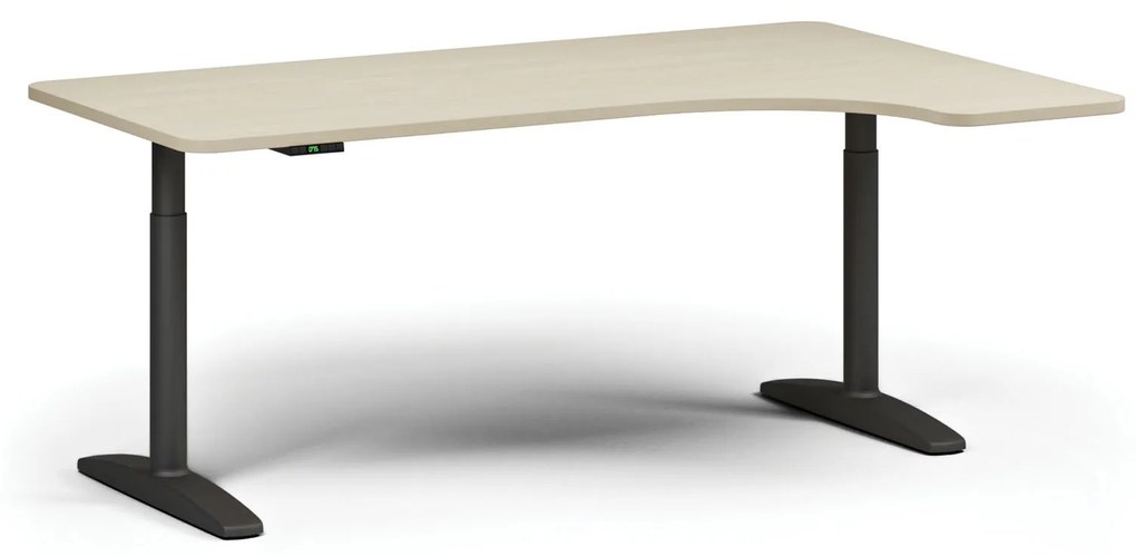 Výškovo nastaviteľný stôl OBOL, elektrický, 675-1325 mm, ľavý/pravý, doska 1800x1200 mm, čierna zaoblená podnož, sivá
